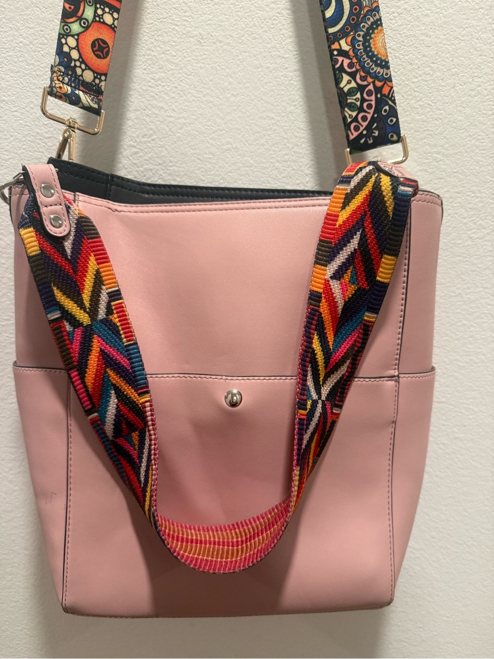 Pink Tote Bag + 2 Colorful Boho Guitar Straps + pink crossbody strap